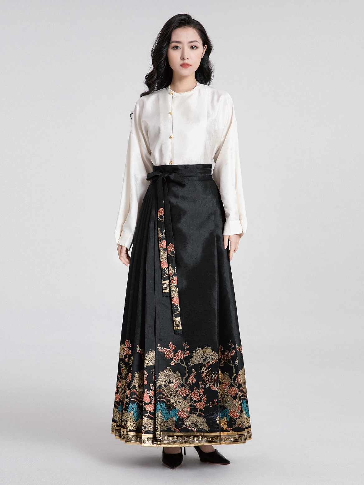 Chinese Style Mamianqun Ming Style Hanfu / Han-style Clothing Blue Woven Gold Make-up Daily Wearing Tapestry Satin