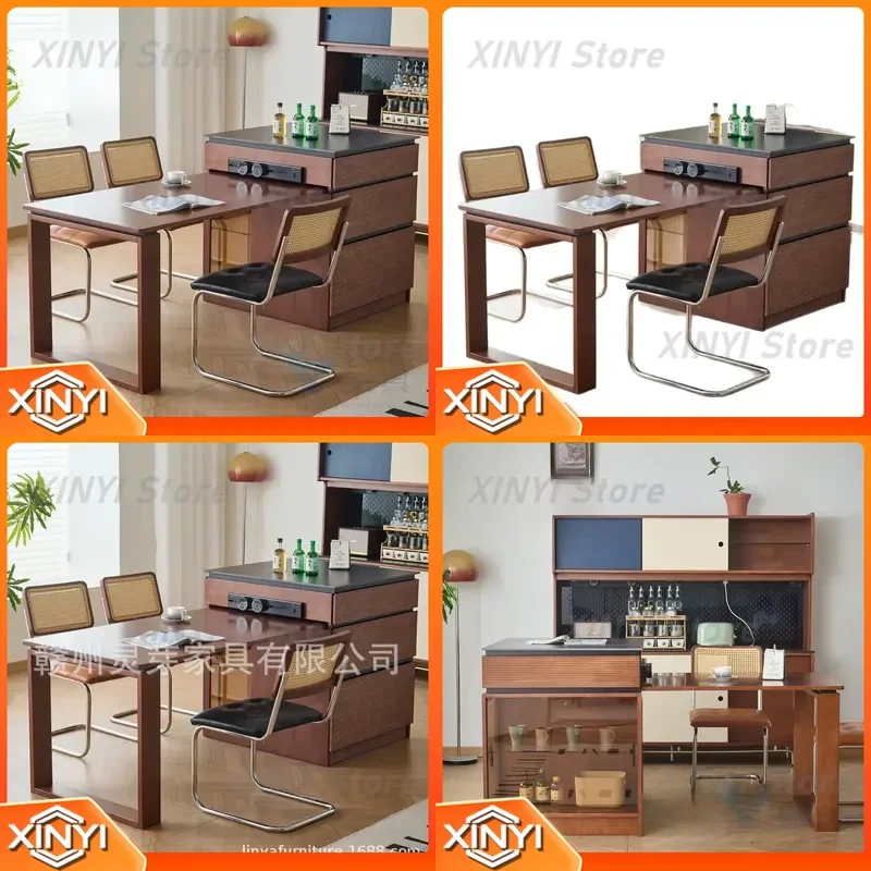 Solid Wood Island Dining Table for Bauhaus Antique Extendable Rock Slab Integrated Table for Small Apartment Home Hot Style
