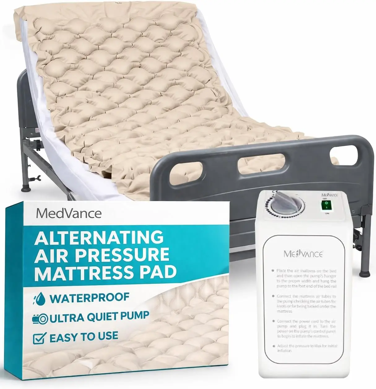 

Alternating Air Pressure Mattress Pad with Ultra Quiet Pump, Hospital Bed Mattress Topper for Bed Sore Prevention, Waterproof &