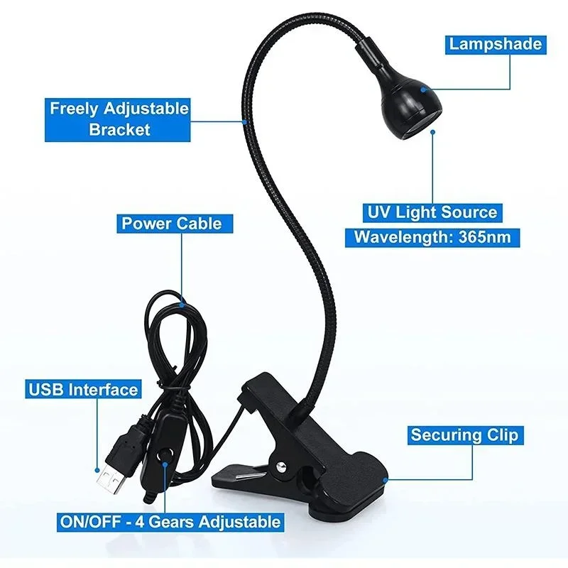 1PC Mini Nail UV-klevende uithardingslamp Paars licht met clip en schakelaar USB-licht Multi-gebruik Eén lamp