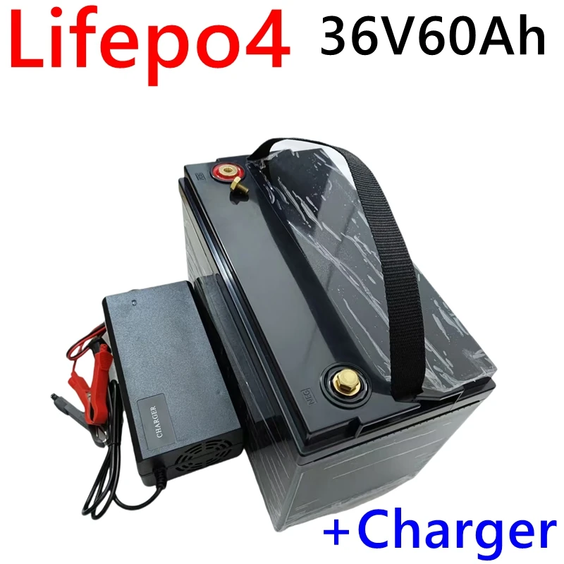 

waterproof 36V 60AH Lifepo4 battery with BMS 80ah for 1500W scooter bike Tricycle Solar backup power golf cart +10A charger