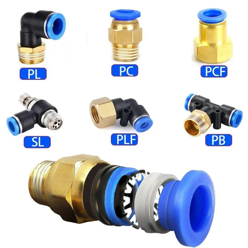 Conexão pneumática do conector do ar, Conexão de mangueira tubulação, Conectores rápidos, PCF, PL, PLF, PC, Rosca, 4mm, 6mm, 8mm, 1, 8, 1, 2, 2