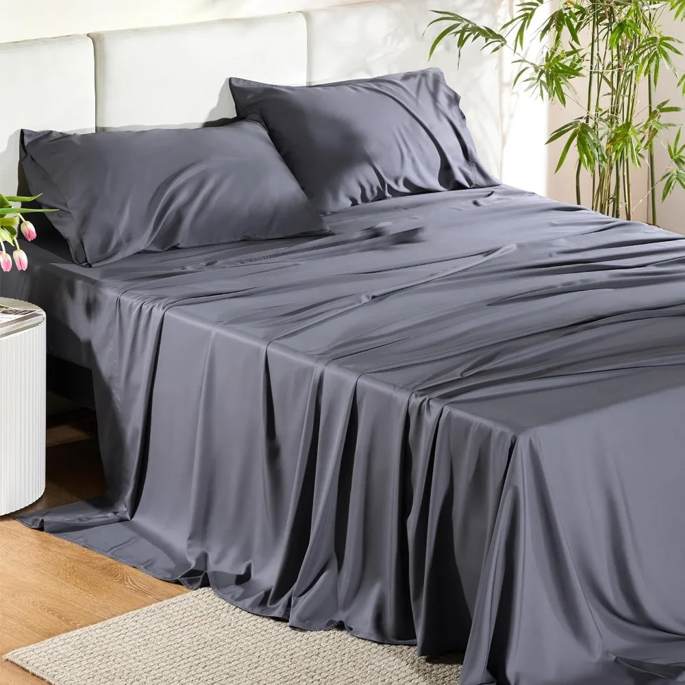 

Bed Sheet Set, Rayon Derived From Bamboo, Breathable & Soft Deep Pocket Up To 16", Silky Soft, Easy To Care, Bed Cover