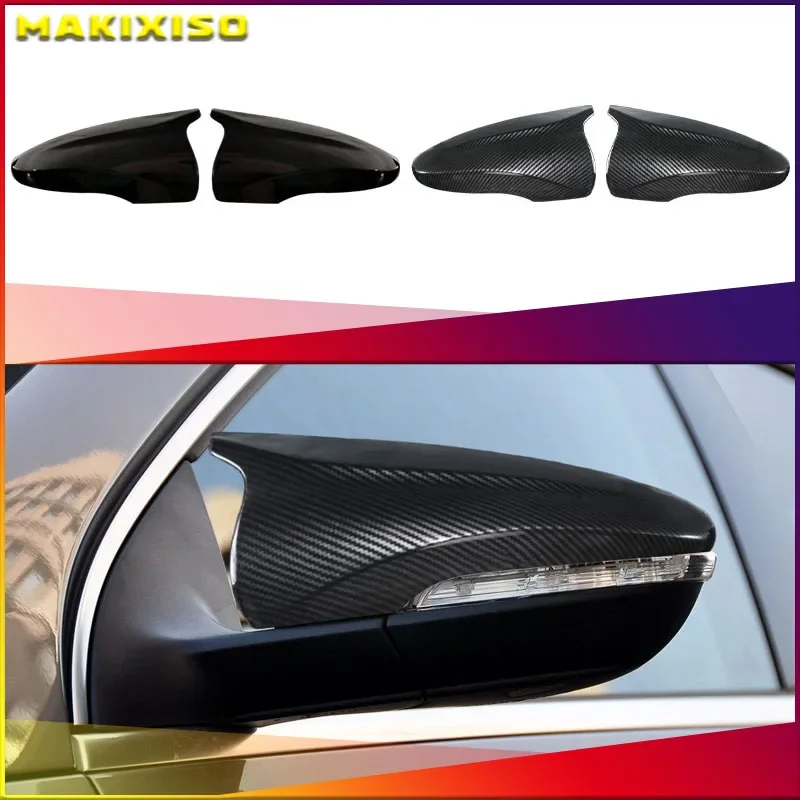 

For VW JETTA MK6 Volkswagen Passat B7 Scirocco Beetle CC Eos Black Horn Carbon Add on Rear View Mirror Cap Cover High Quality