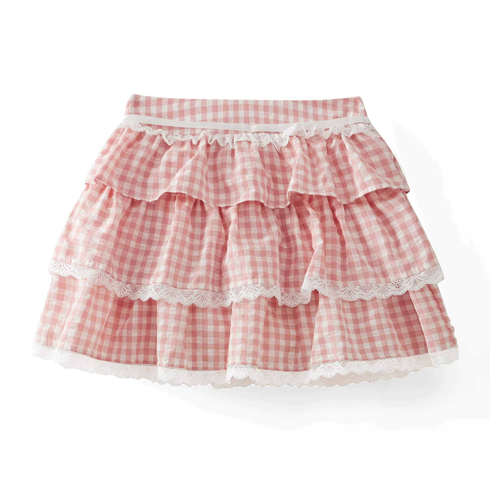 Women's Plaid Print Mini Skirts Tie-up Waist A-Line Skirts Swing Layered Ruffle Skirts