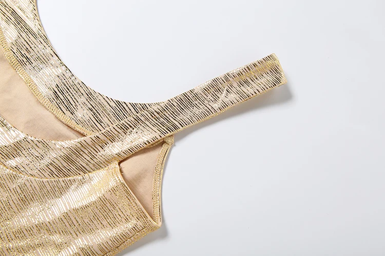 Kliou Sexy Glänzendes Goldenes Kleid Damen Sommer-Trend Tiefer Ausschnitt Rückenfreies Ärmelloses Figurbetontes Pfirsichfarbenes Hüftbetontes Mitternachts-Club-Party Mini-Bodycon-Kleid – Detail 7
