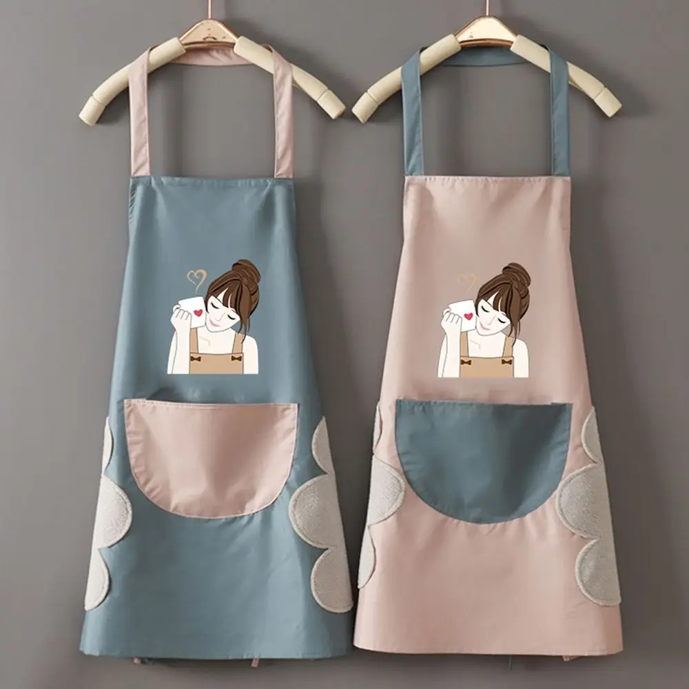 Cartoon Wreath Nail Shop Chef Apron Cooking Oil-Proof Household Cleaning Tools Kitchen Supplies Apron Baking Accessories