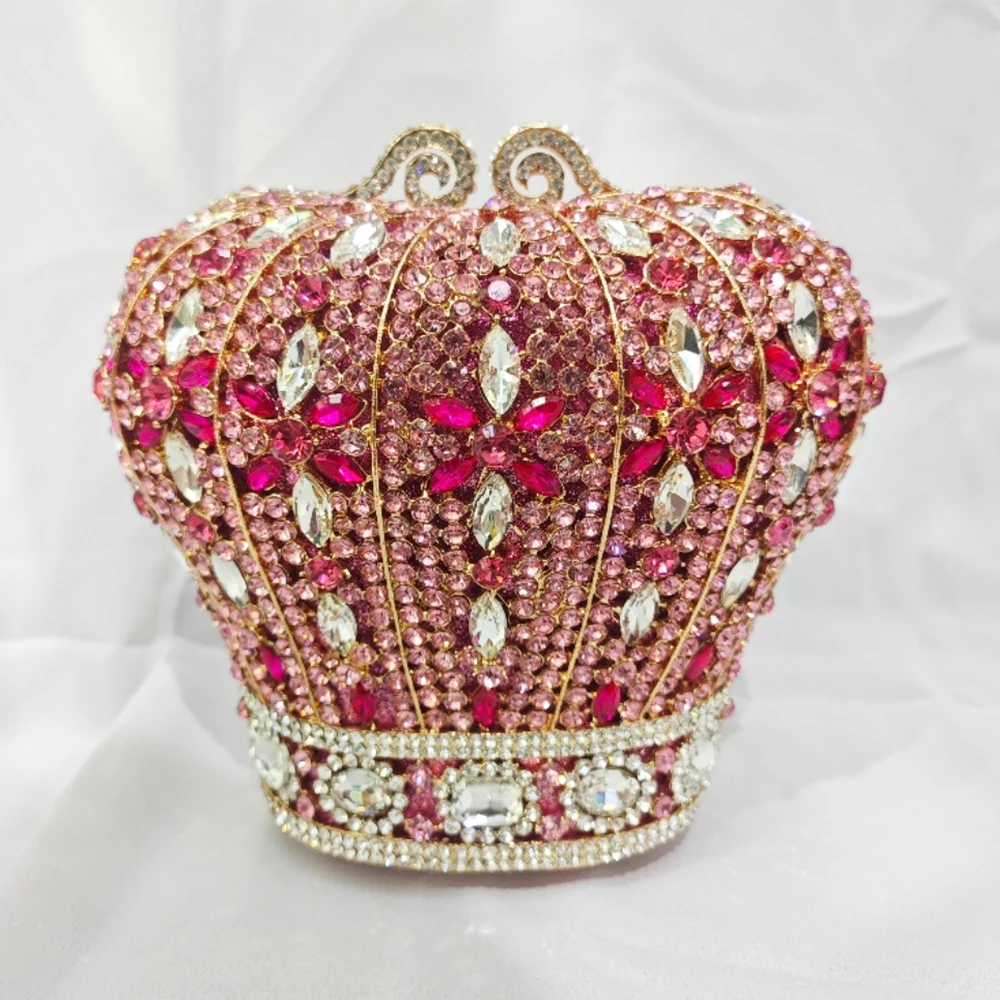 Diamond Women Evening Bag Purses Luxury Crown-Shaped Handbags Red/Orange/GrGreen Crystal Rhinestone Wedding Purse Party Clutches