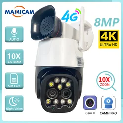 กล้อง IP Wifi/4G Sim Card PTZ 8MP HD Dual เลนส์3.6มม.-8มม.กล้องวงจรปิด Cam AI มนุษย์ติดตามสีการมองเห็นได้ในเวลากลางคืน Camhi