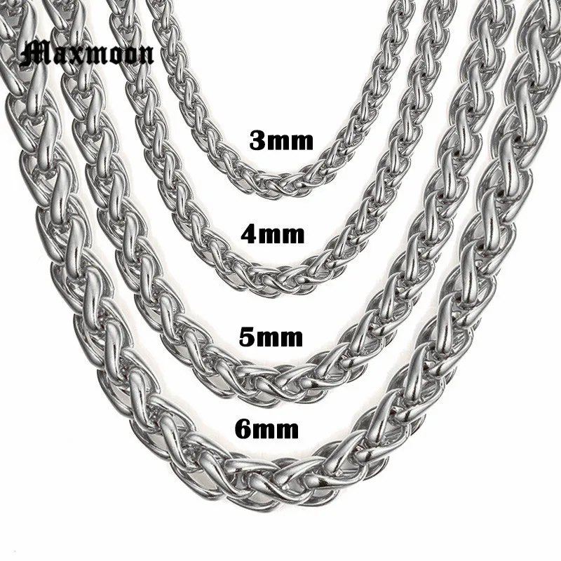 Maxmoon 316L Stainless Steel Chain Necklace Width 3 4 5 6mm Length Customized Round Link Chain Stainless Steel Jewelry Wholesale