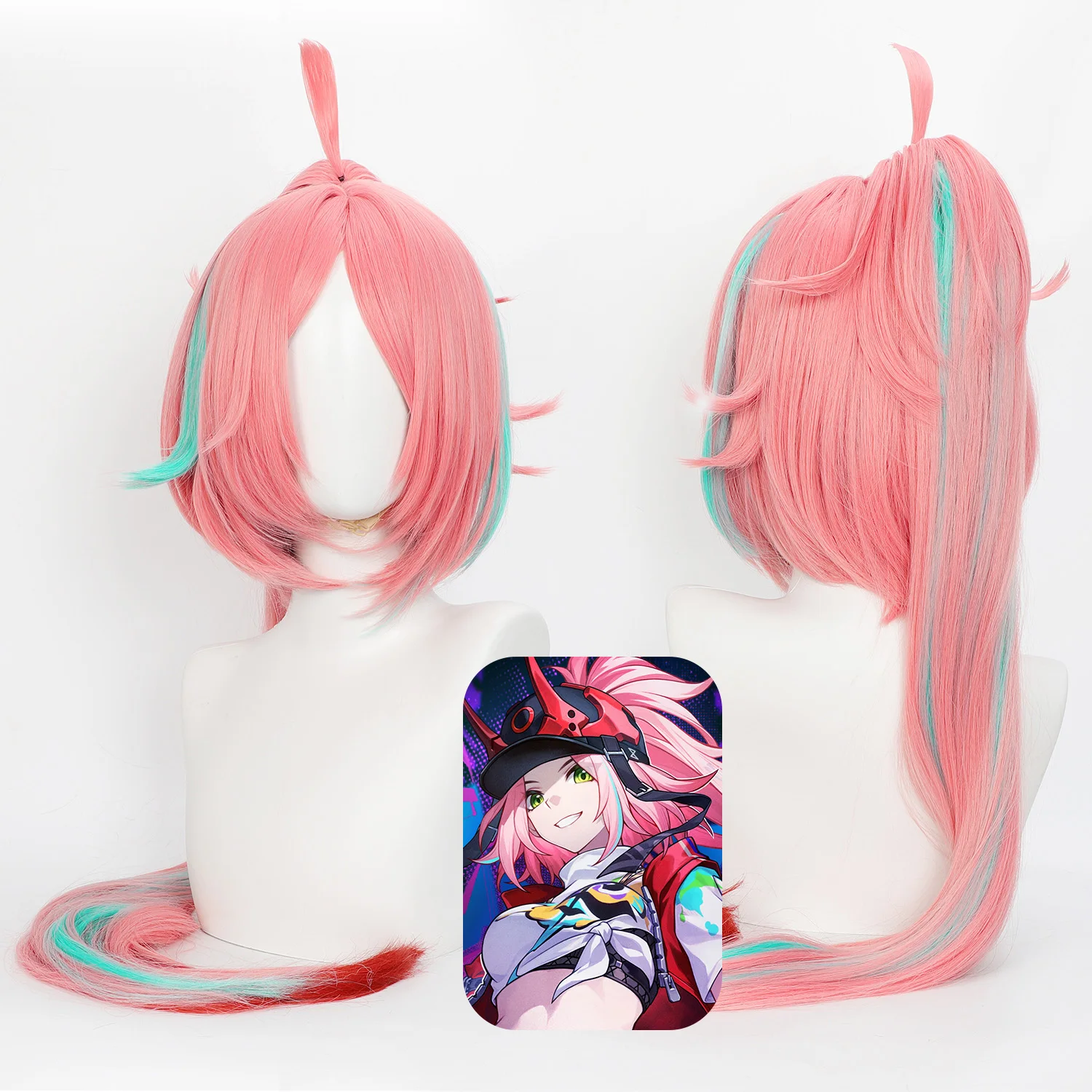 Cosplay Wig Rappa 105cm Straight Anime Wig Honkai- Star Rail Ponytail Wig with Side Bangs Ombre Pink Synthetic Wig Daily School