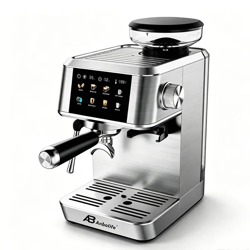 Anbolife 20Bar Bean to Cup Machine Compact Quiet Espresso Coffee Touch Panel Milk Frothing Function Full Metal Housing