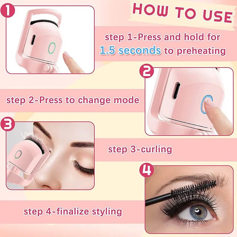 USB rechargeable eyelash curler portable electric heated eyelash curler long-lasting curling makeup tools cosmetics beauty