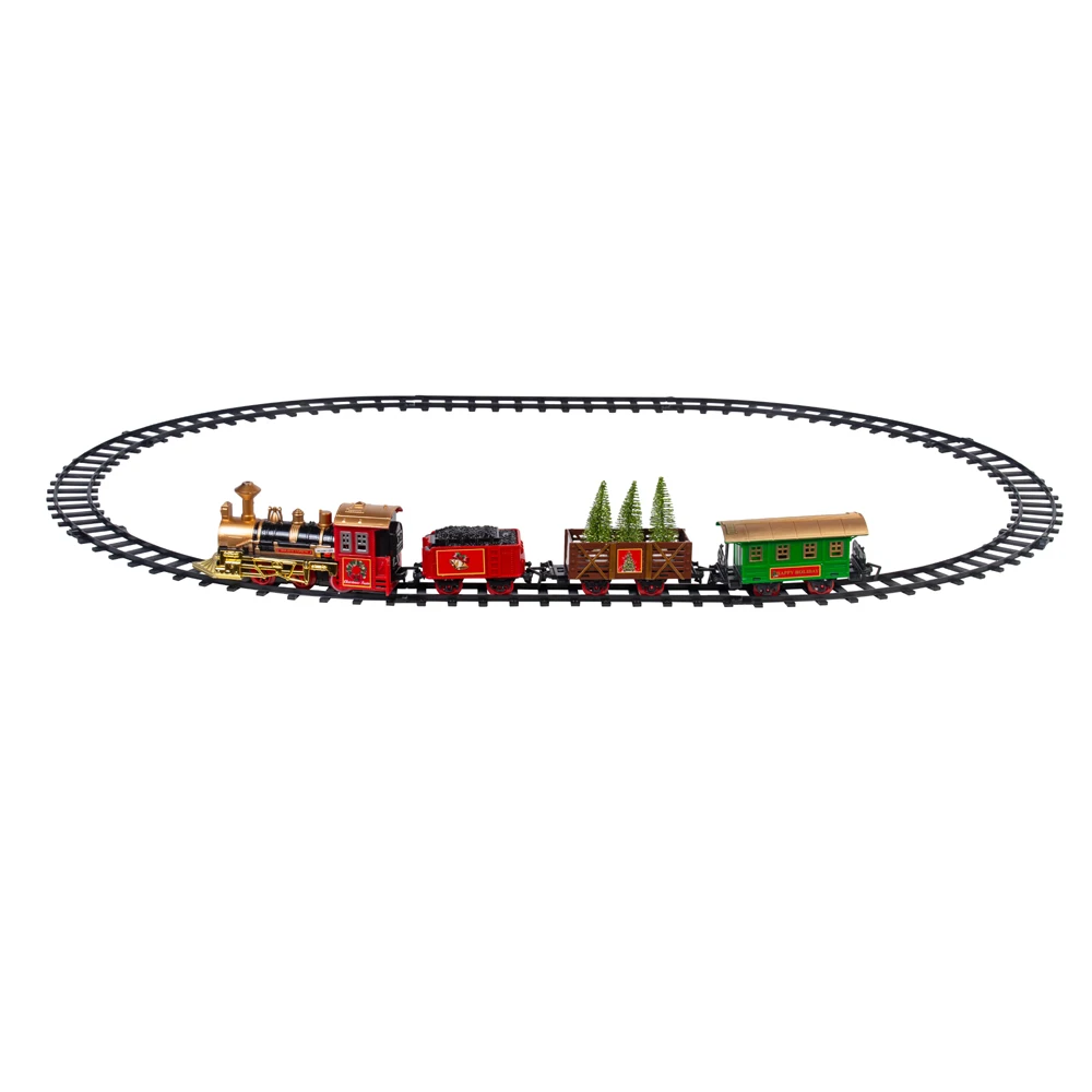 Christmas Village Decoration Train Set,Christmas Tree Ornaments Choo Choo Train Locmotive Engine Cargo Cars  Animated Toy Gifts