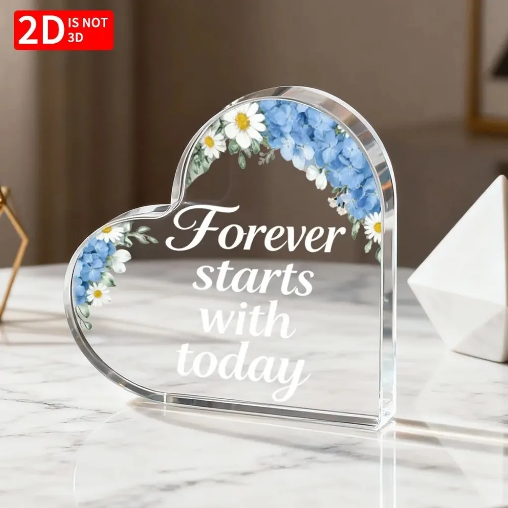 CIFBUY Acrylic Heart Sign Floral Daisy Wall Decor Forever Starts Today Art Print Living Room Bedroom Home Decor Gift