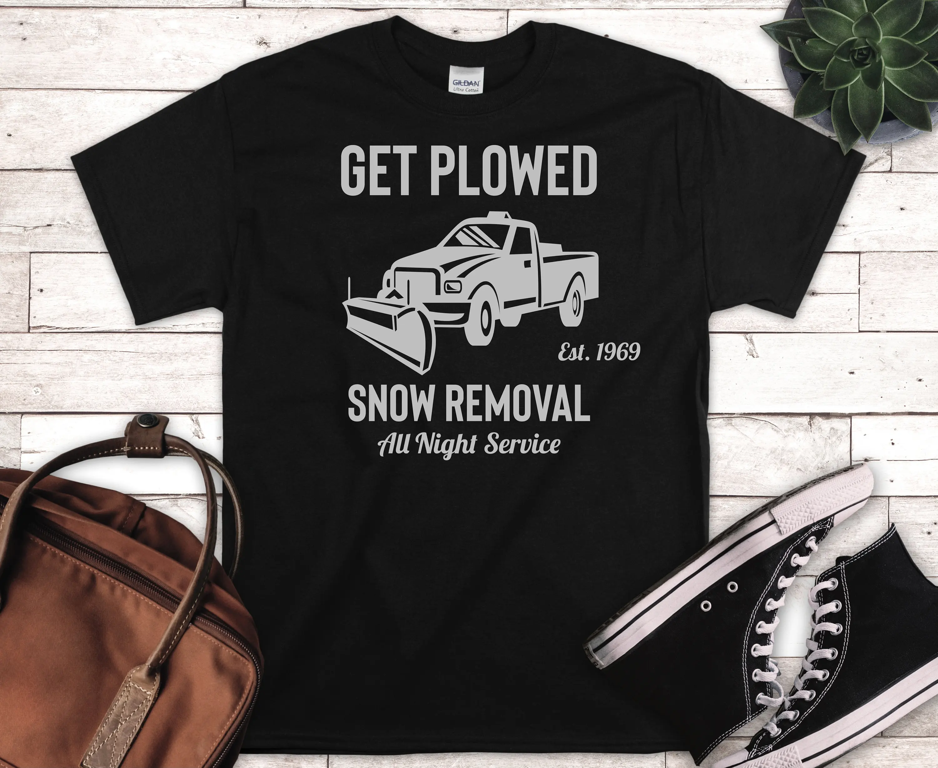 Get Plowed Snow Removal All Night Service T Shirt Winter Funny Offensive Inappropriate Rude