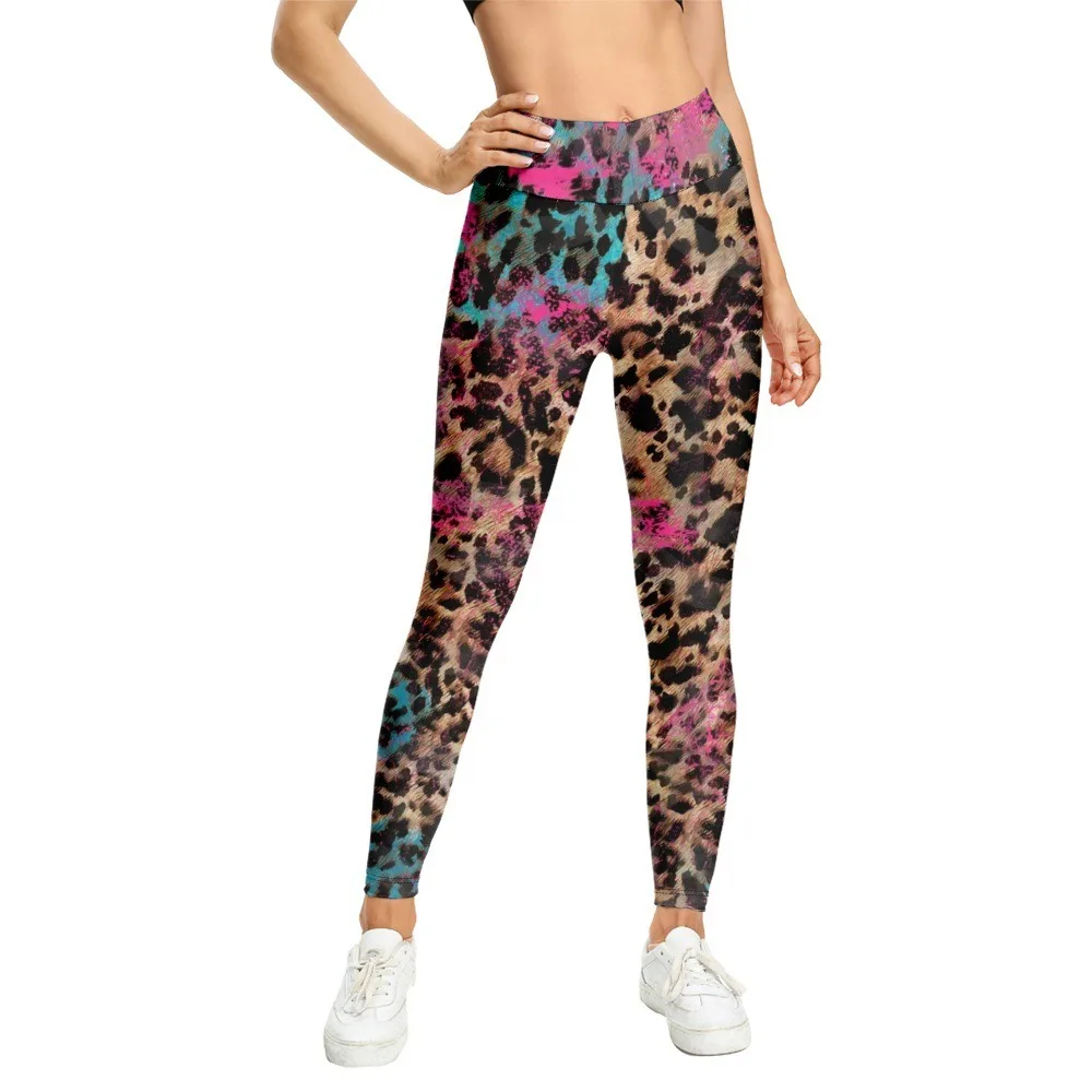 Leopard print esportes leggings para as mulheres, cintura alta calças elásticas para yoga, ginásio, fitness, sexy, verão