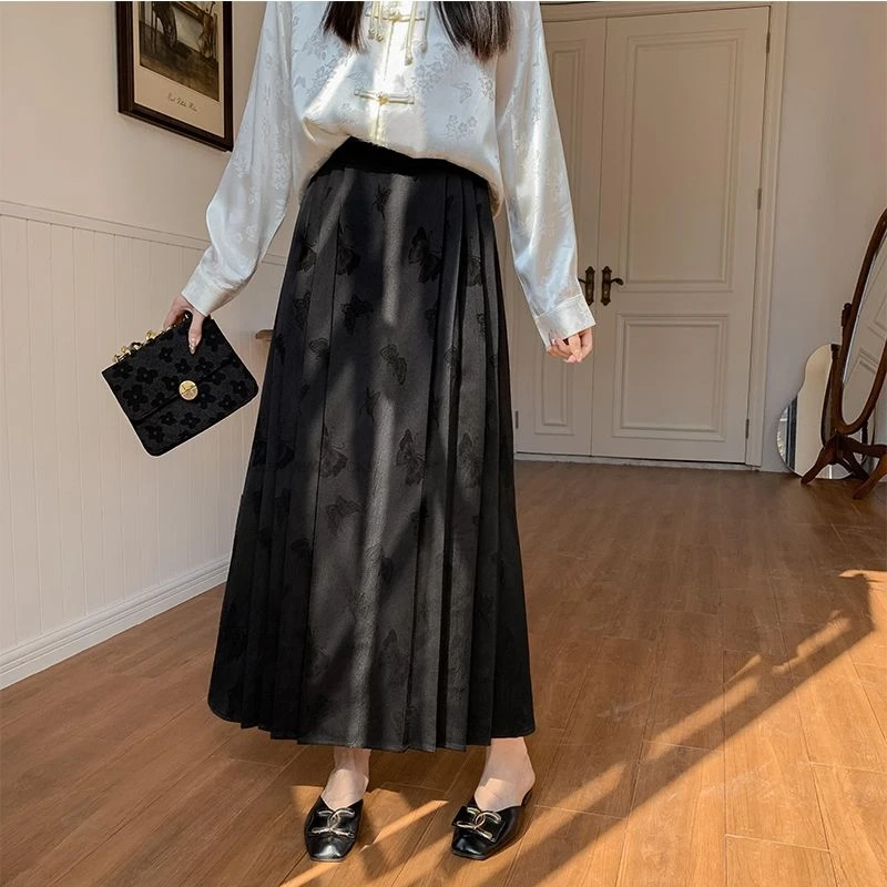 National Wind New Chinese Style Butterfly Jacquard Temperament Improved Half Skirt Daily Hanfu Long Women Daily Skirt