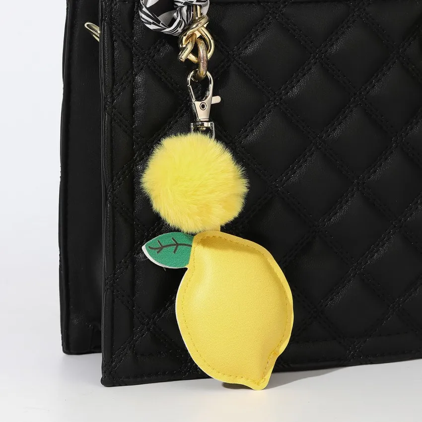 New Fruit Lemon PU Leather Women's Bag Pendant Accessories Versatile Fresh Keychain Hanging Gift Wholesale