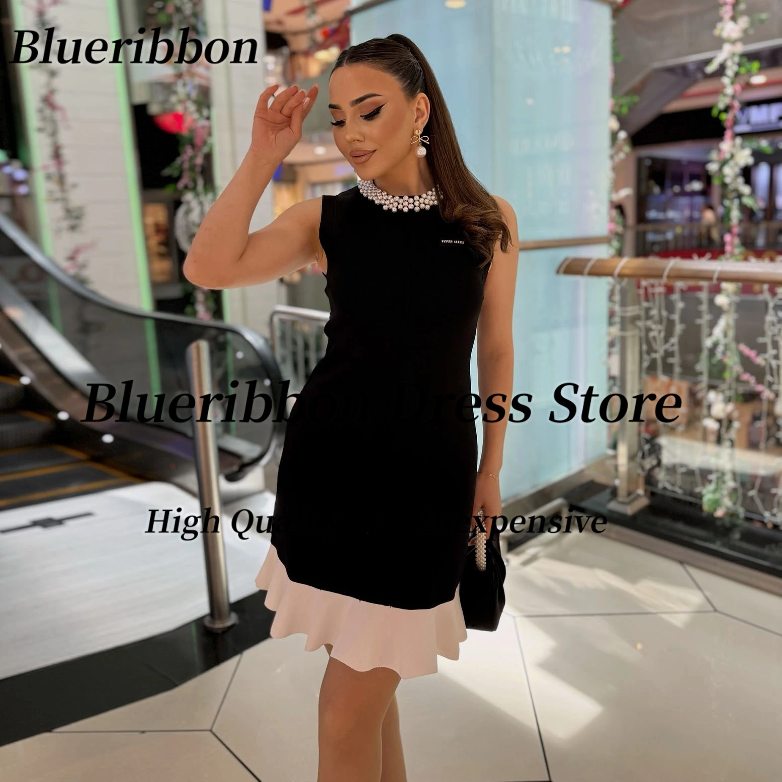 Blueribbon Galajurken Kralen Hals Robe Des Cocktailjurk Rits Terug Mini Speciale Feestjurken Aangepast