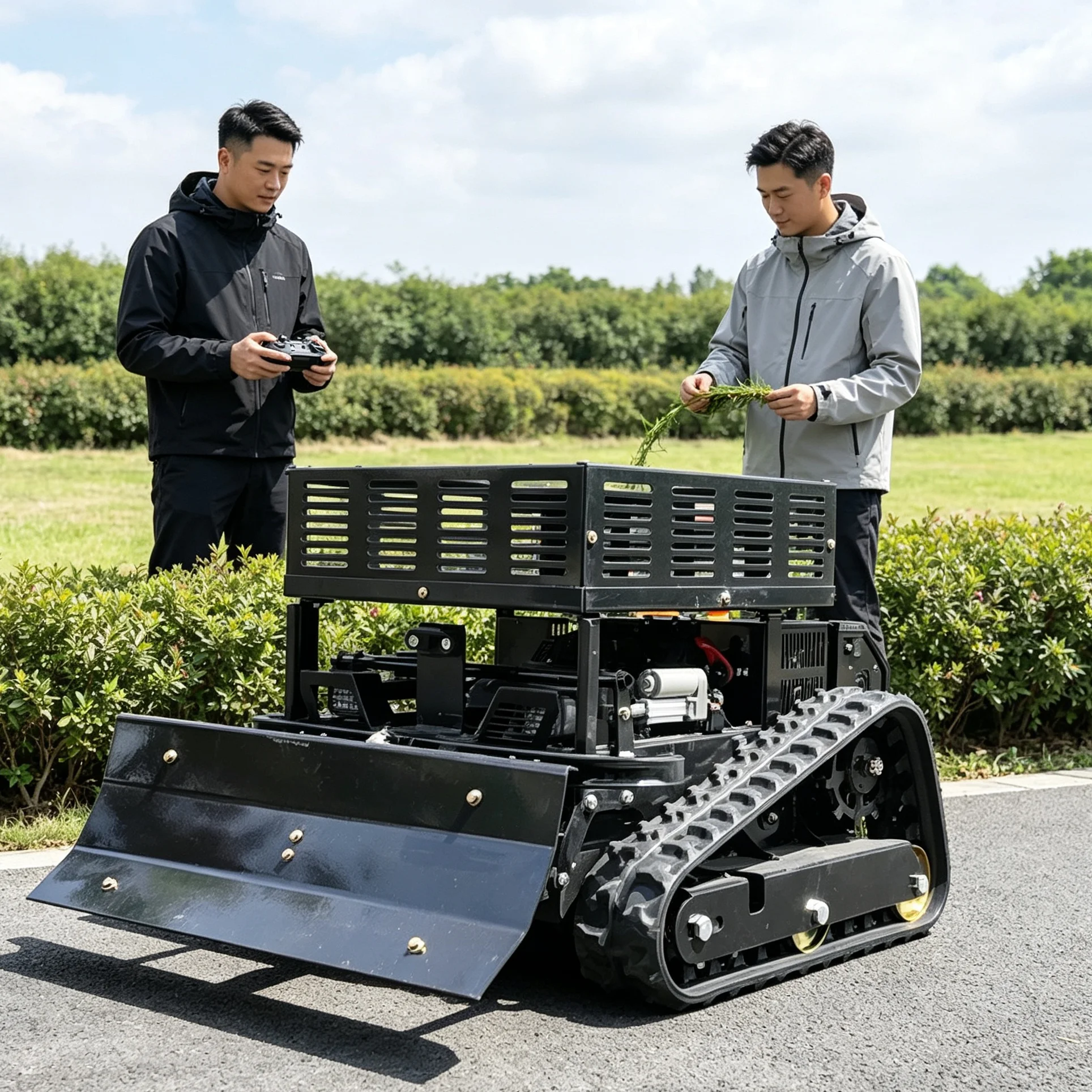 Customized self propelled remote‑controlled lawn mower, built‑in display screen, perfect for villa courtyard daily grass mainten