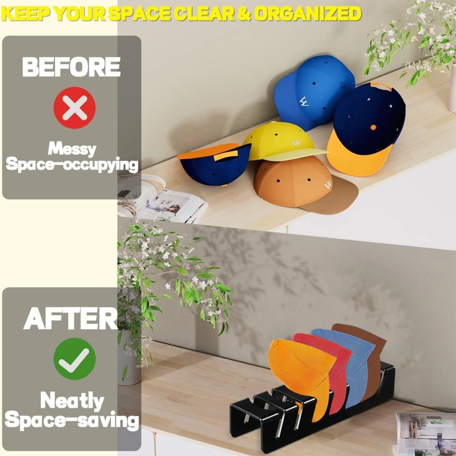 Baseball Caps Display Racks, preto, transparente, acrílico chapéu cabides, Flat Caps, compatível