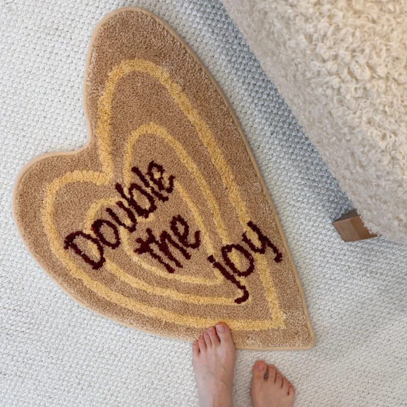 50x70cm Heart Shaped Tufted Rug, Double The Joy Non Slip, Floor Mat Bedroom Bathroom Kitchen, Carpet Home Decor Anti Skid, Pad