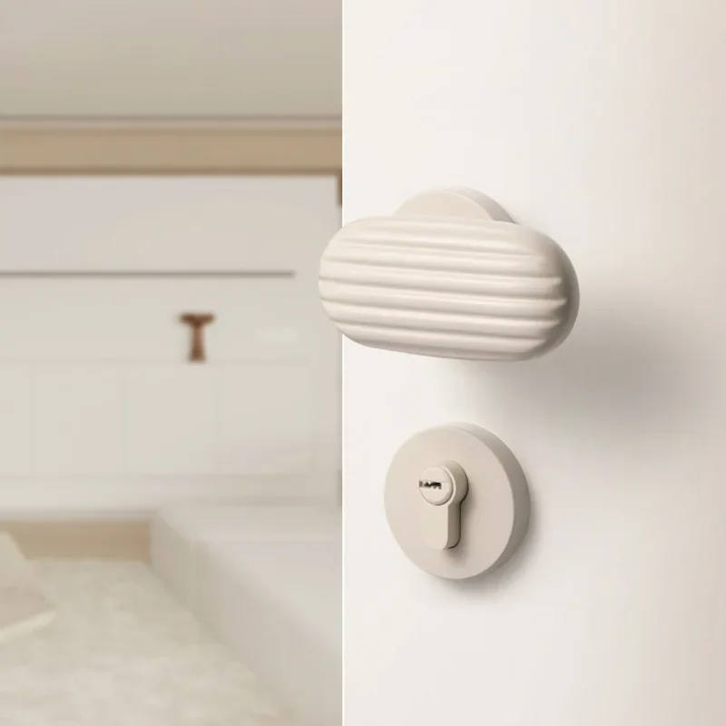 Cream Style Bedroom Door Lock Kitchen Bathroom Door Lock White Handle Magnetic Silent Lock Body/Hinge/Door Stopper Set