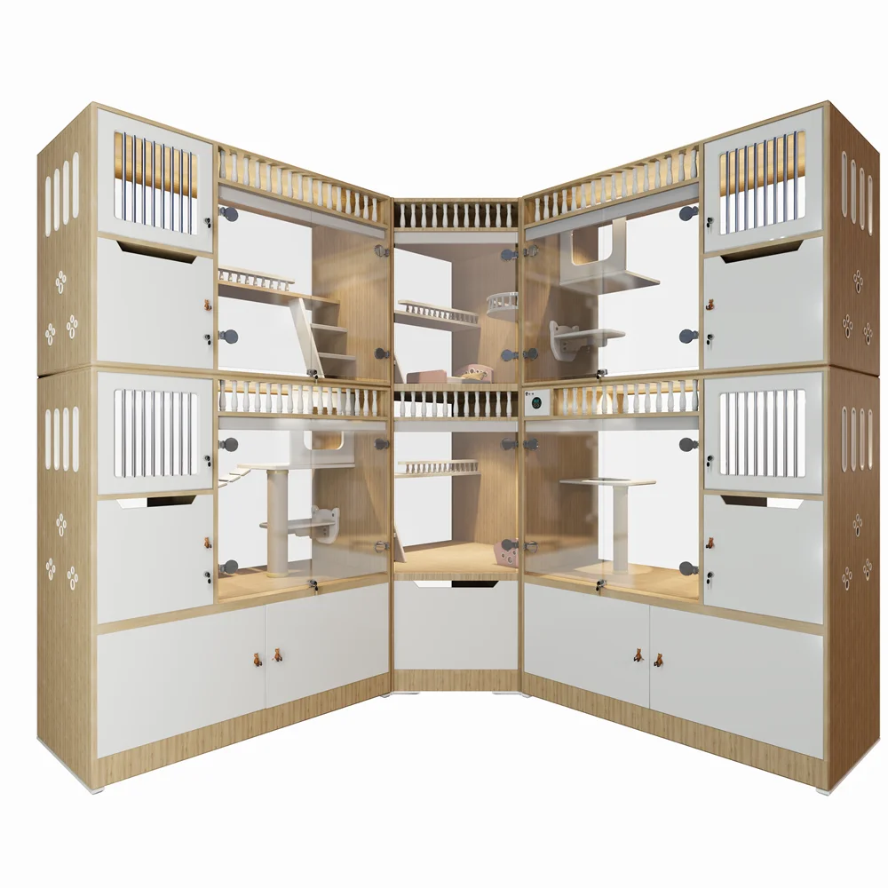 China Manufacturer Custom cat cage prices cat villa indoor with drawers Wood cat Villa House