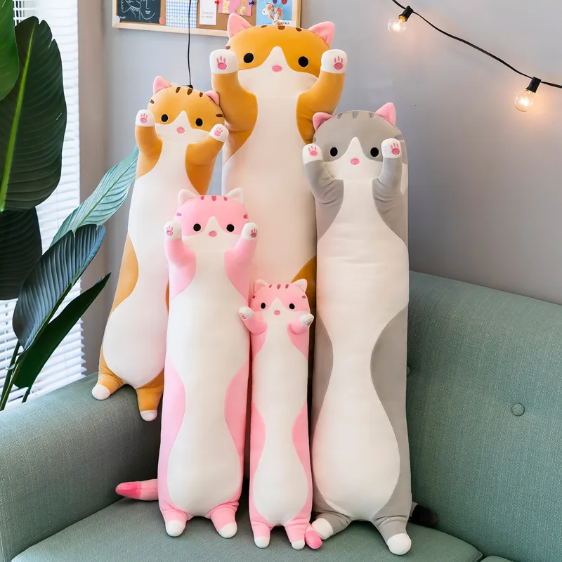 Gift Long Cat Throw Pillow Cylindrical Pillow Cute Cartoon Cat Large Plush Toy Rag Doll Children's Toys