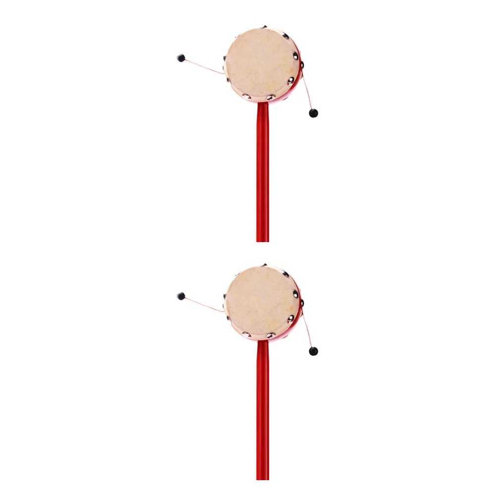 2 Stuks Houten Rammelaar Drum Duurzaam Rood Handvat Chinese Traditionele Baby Schudden Muziekinstrument Vroeg Leren Gift