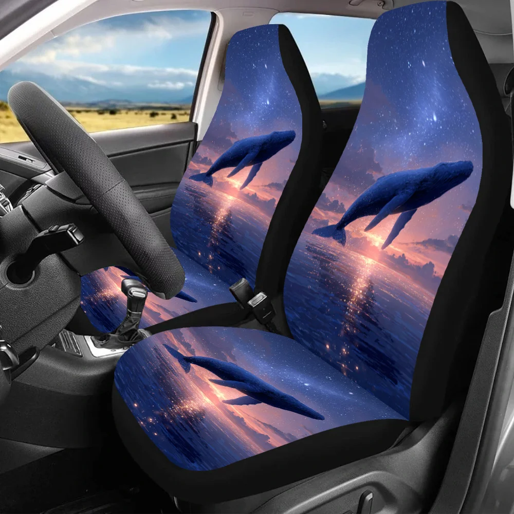 

2pcs Whale Under Stars Car Seat Covers - Universal Fit For Cars, SUVs, Sedans - Non- Fabric With Sponge Filling, Hand Washable -