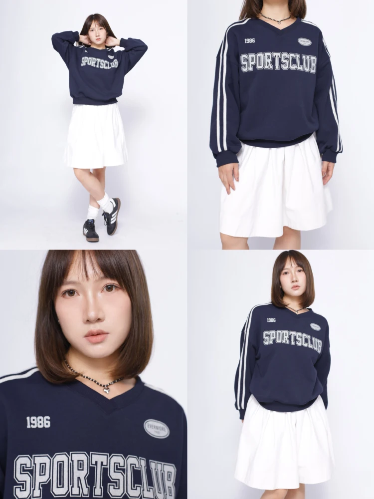 

Винтажная спортивная толстовка Ohmyloli с буквенным принтом, на флисовой подкладке, со спущенным плечом, с длинными рукавами, осенне-зимняя, для повседневной носки