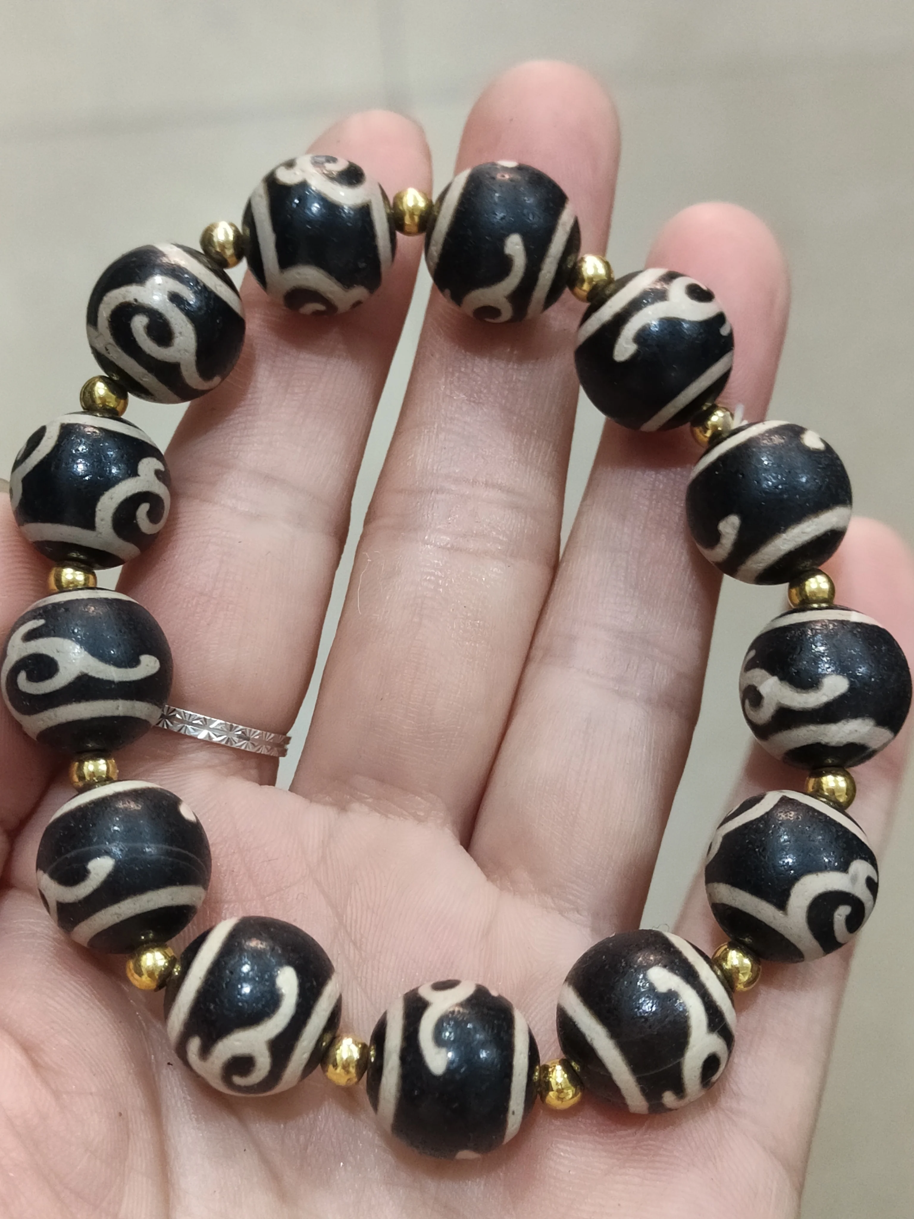 China natural black agate day bead bracelet Ruyi pattern bracelet gift