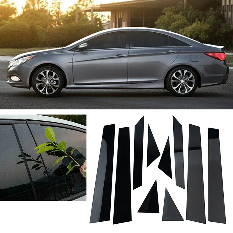 

10Pcs Car Door Side Window Decor Pillar Posts Trim Cover Sticker Glossy Black Fit For Hyundai Sonata 2011 2012 2013 2014