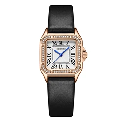 Fashion Rebirth Top Brand Simple And Leisure Women's Quartz Leather Adhesive Tape Exquisite Diamond Gift Watches