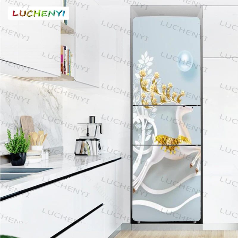 Papel de pared Custom modern minimalist tree moose 3d fridge sticker door wallpaper, kitchen restaurant shop paper home decor