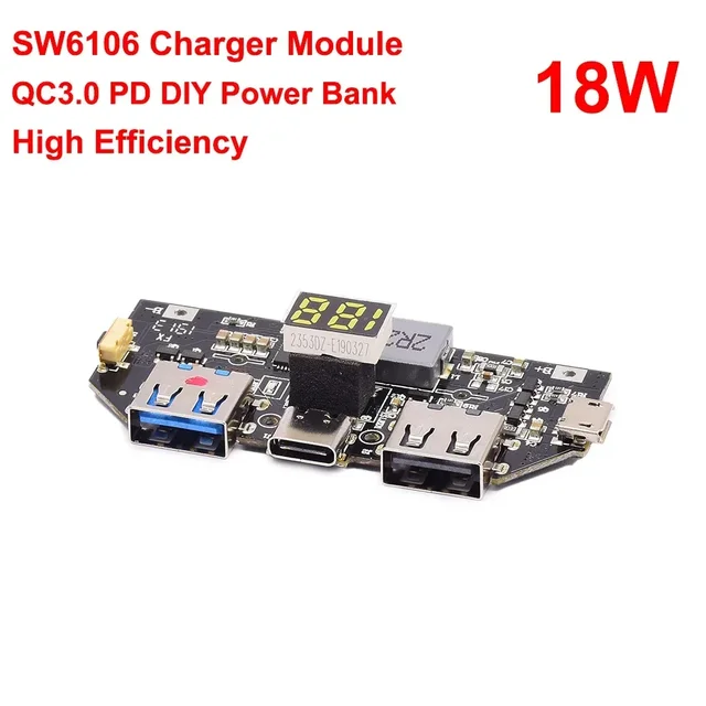 Wyświetlacz LED USB Type-C QC3.0 PD SW6106 Płytka szybkiego ładowania 5V-12V Moduł szybkiego ładowania do akumulatorów litowo-jonowych DIY Power Bank