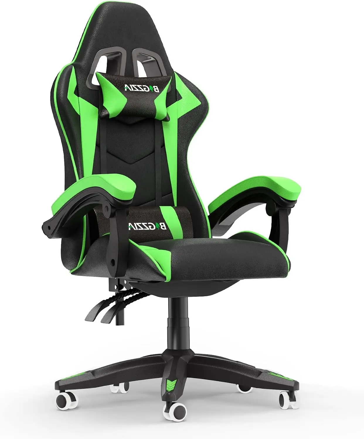 Ergonomic Gaming Chair PU Leather High Back Reclining Office Desk Chair with Lumbar Support, Racing Style, Black Green, Adjustable Headrest