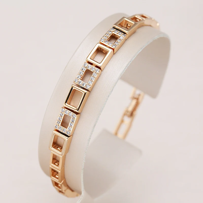 Kinel Fashion 585 Rose Gold Square Link Bracelet For Women Luxury Natural Zircon Fine Daily Bracelets Ethnic Wedding Jewelry