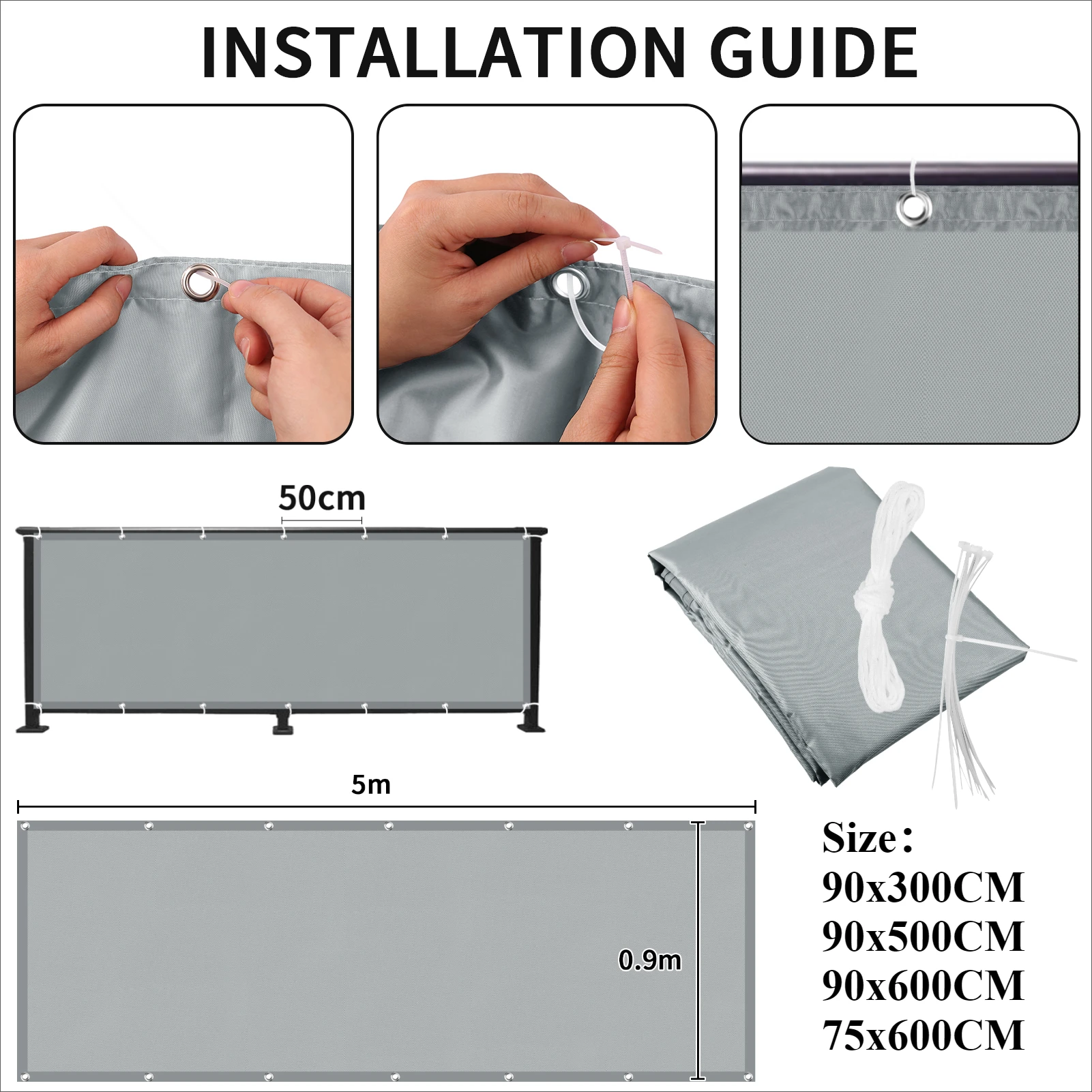 Sichtschutz für Balkon, Sichtschutz, Zaun, Terrasse, wasserdichtes Schattentuch, 95 % UV-Schutz, Schild, Deck, Schatten, Segel, Garten, Veranda, Pool-Dekoration