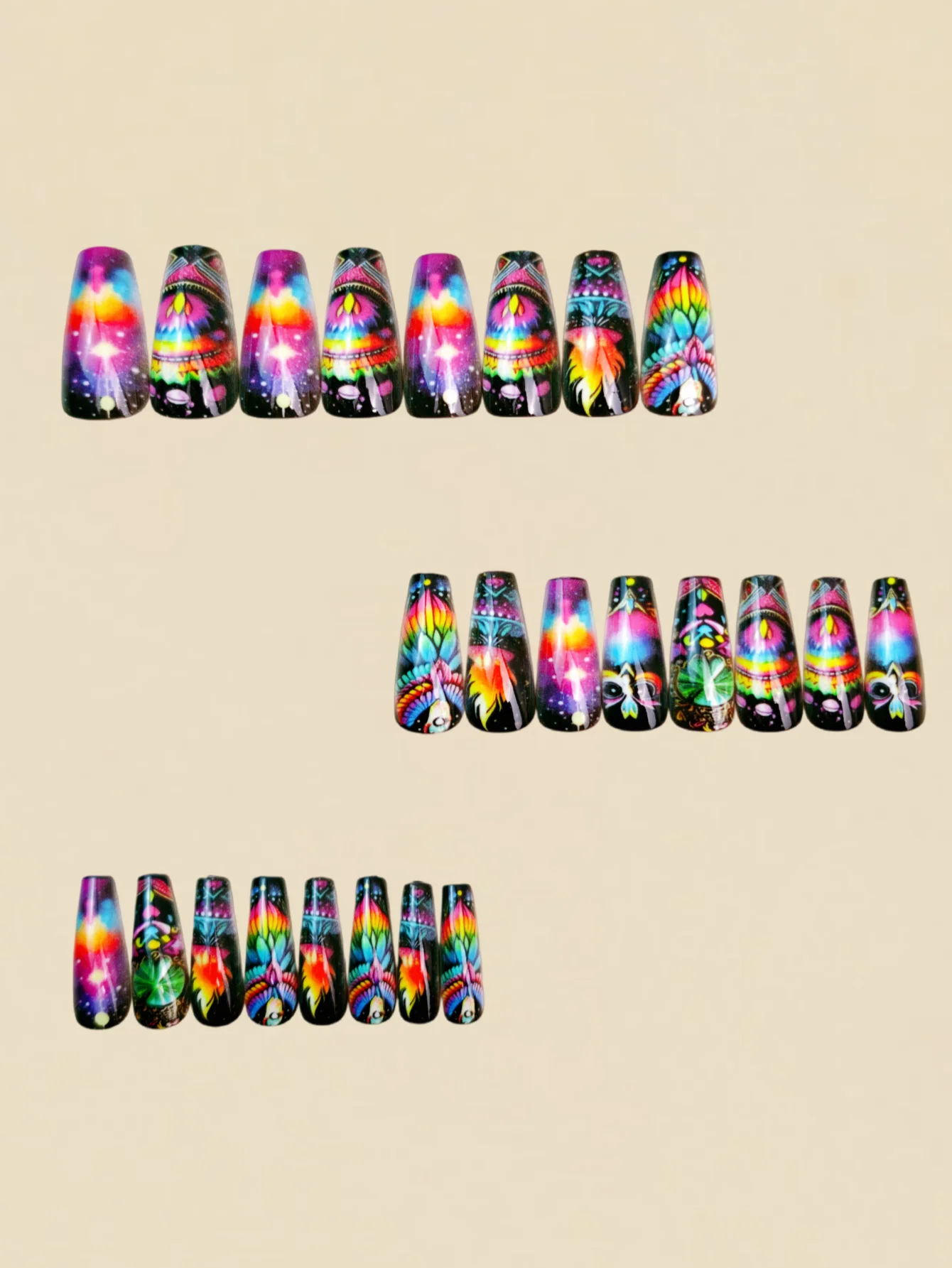 24pcs mid-length ballet-shaped nail art with lightning and starry sky patterns, artificial nails, detachable daily nails, nail p