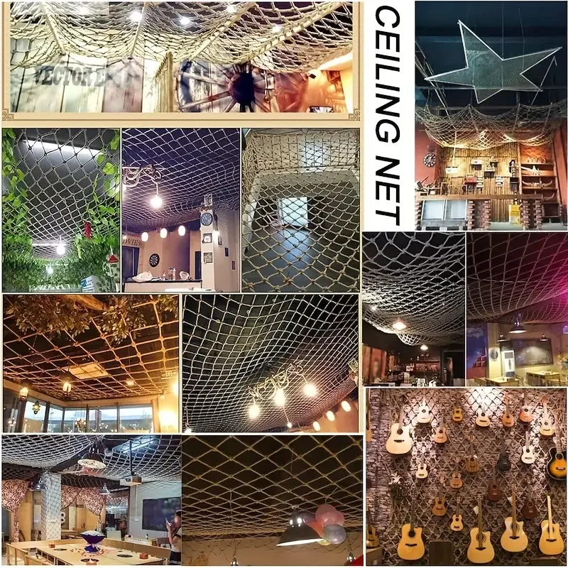 Vintage Style Jute Rope Net Wind Chime Hanging Decoration Outdoor Garden Plant Climbing Support10.76Square Feet Decor