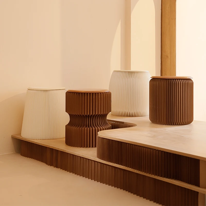 Brown organ paper stool, foldable paper round stool, low stool, entering the living room porch, shoe stool