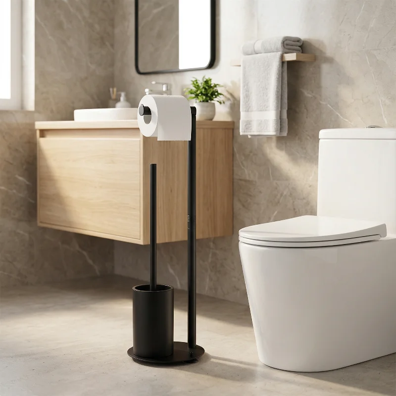 

Freestanding Toilet Paper Holder – Multi-Functional Floor Standing Tissue Rack with Toilet Brush Holder for Bathroom