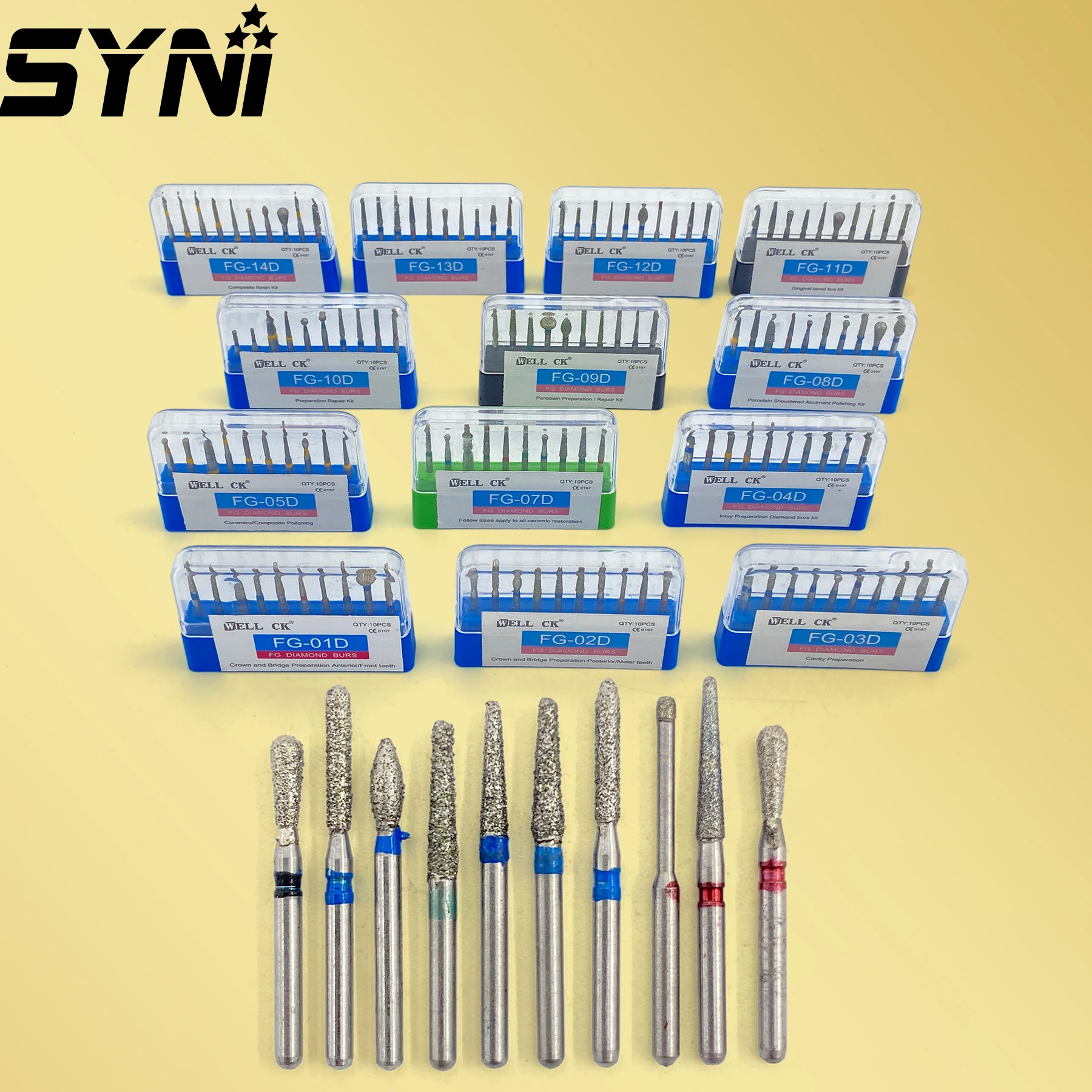 10pcs/Box SYNI Dental Diamond Burs Drill for High Speed Handpiece Dentistry Burs FG Series 1.6mm Dental Dentistry Material