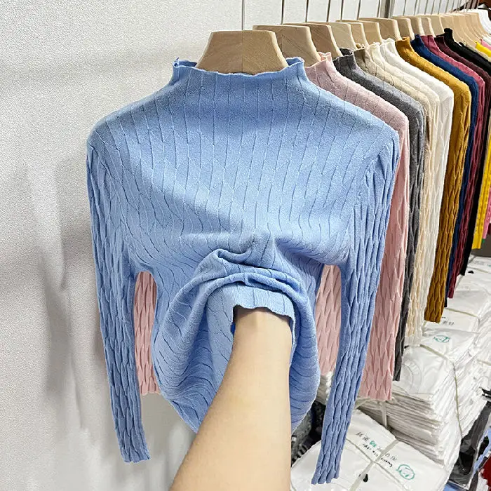 2023 Slim Fit Gestrickte Basis Pullover Herbst Winter Rollkragenpullover frauen Solide Langarm Casual Geraffte Pullover
