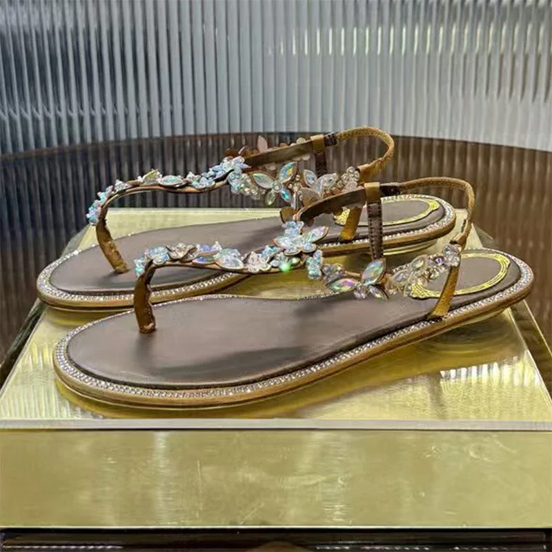 

Summer Sandals Women Luxury Rhinestone Flower Party Shoes Woman Flip Flops Crystal Bling Flat Sandals Woman Sandalias Mujer