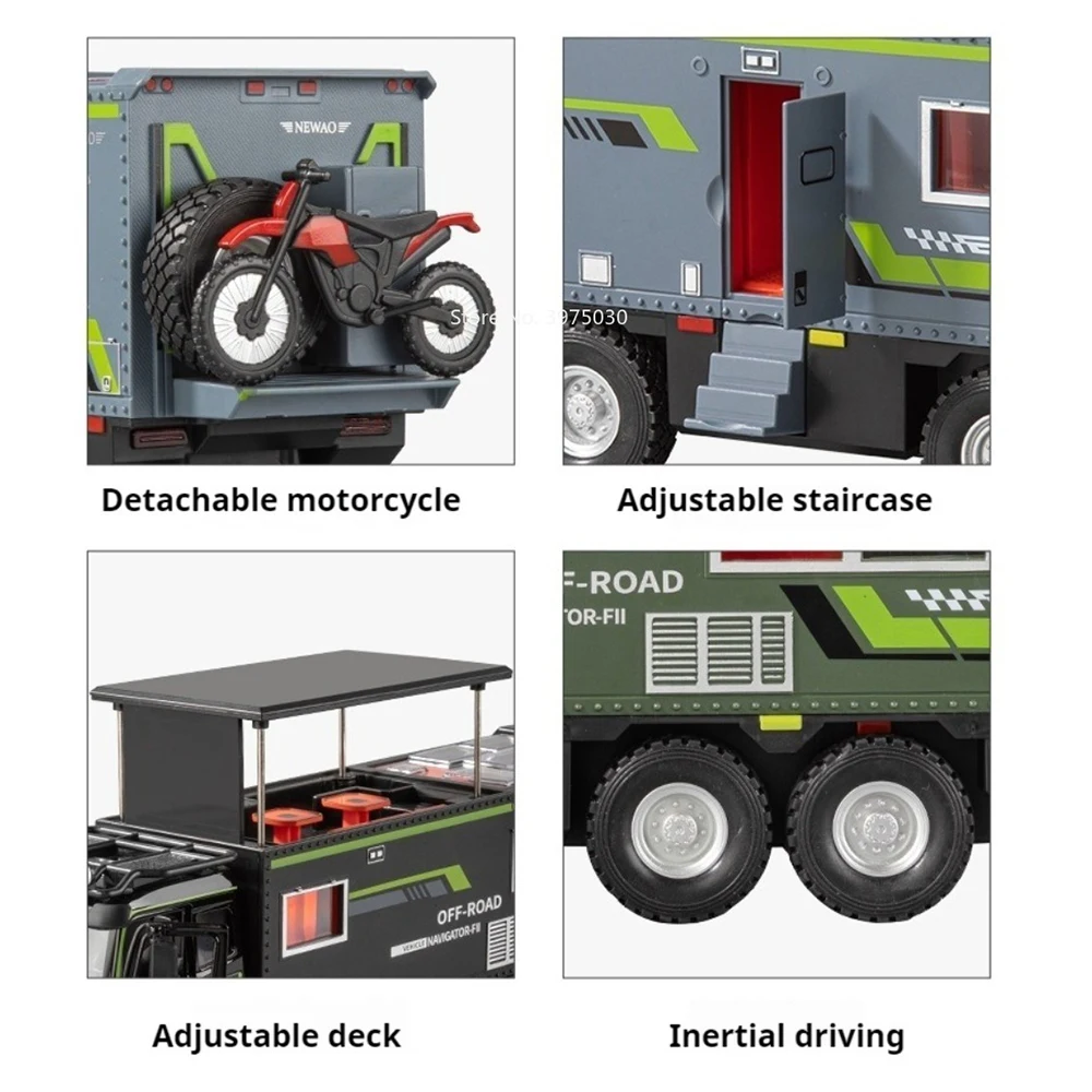 1:18 Scale Nomadism Models Alloy Cars Diecast Toys with Light Music Miniature Motorhome Pull Back Vehicles for Collect Souvenirs