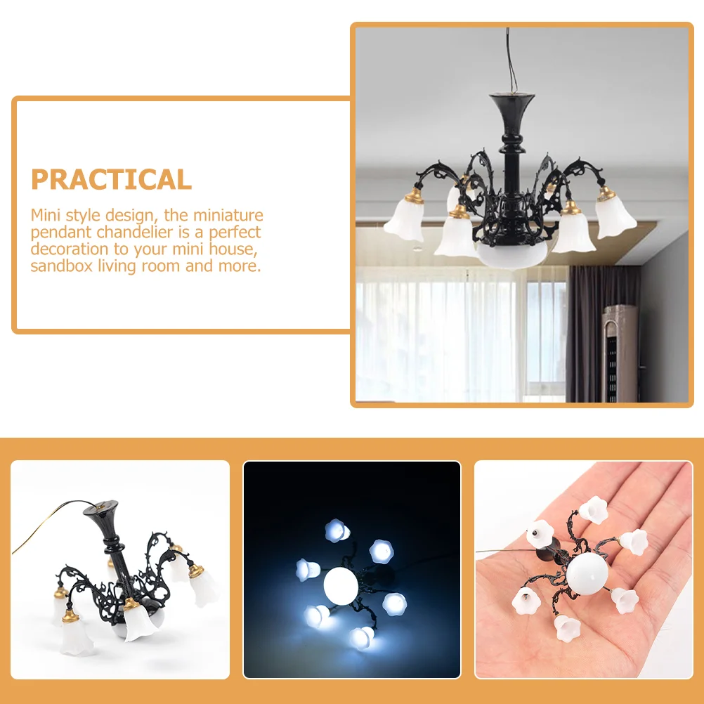 Modelo de lámpara de araña, lámpara decorativa en miniatura, artesanía de Metal ABS blanco cálido, Mini accesorio de iluminación colgante, casa pequeña